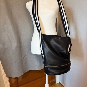 Black and WhiteCharley Was Here Crossbody Bag with Striped Strap. NWOT